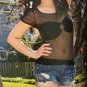 Black fishnet top with bra attached!